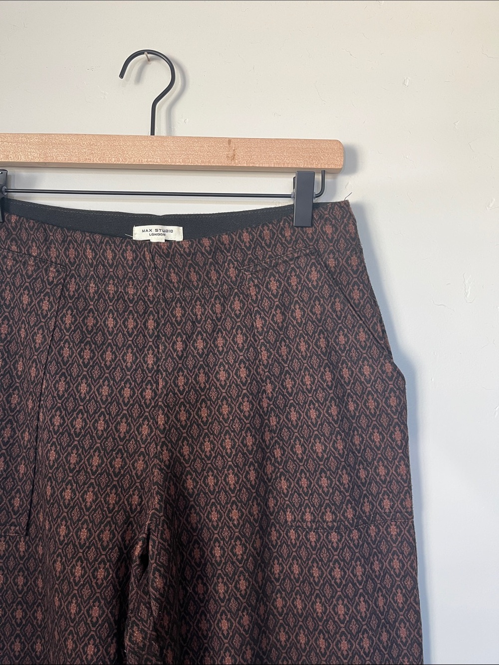 Max Studio | Brown and Black Diamond-Pattern Wide Leg Pants